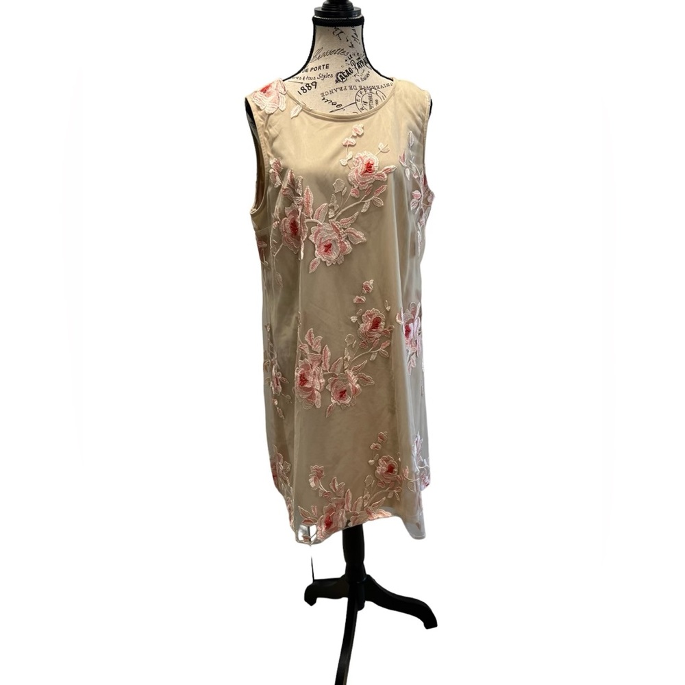 EST. 1946 nude dress with pink embroidered flowers Size L